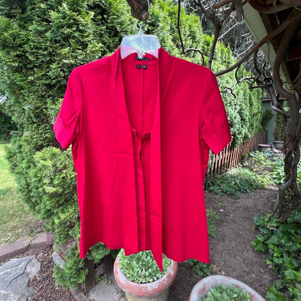 Theory Candy Apple Red Bow Blouse
